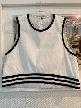 White Crop Tank Top with Navy Trim - Women